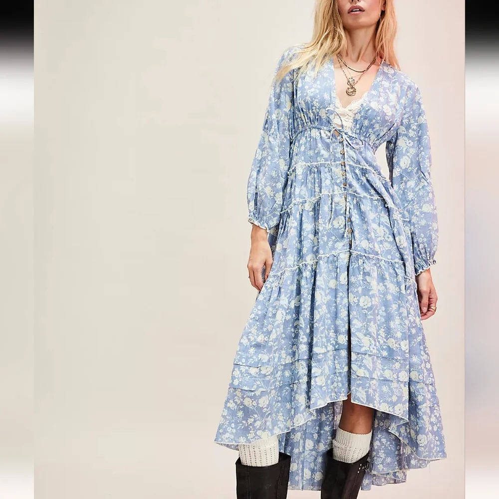 Free People Pappiet Midi Dress in Blue sz SML 💲ON SALE💲 - Picture 3 of 16
